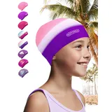 KIDVERSE Badekappe Kinder Lange Haare - Schwimmhaube Kinder mit Anti-Rutsch-Noppen - Badekappen für Schwimmer mit UV Schutz - Schwimmhaube Mädchen - Badehauben für Lange & voluminöse Haare