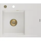Mexen Ben Granitspüle 1-becken mit Abtropffläche 600 x 500 mm, weiß, goldener Siphon - 6522605000-20-G