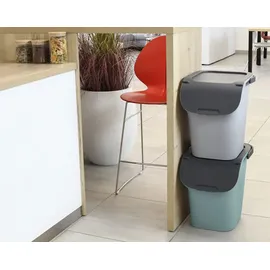 Eda Sortierbehälter TriHome, 40 Liter, zementgrau/anthrazit Abfallbehälter mit Deckel, aus Kunststoff, Abfalleimer, Grau