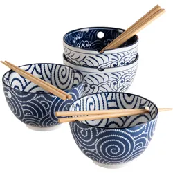 Schüssel MÄSER "Jurka, Schüssel Set, aus hochwertigem Porzellan", blau (blau, weiß), H:10cm Ø:15cm, Porzellan, Schüsseln