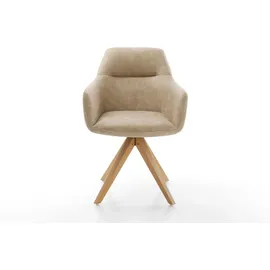 DeLife Esszimmerstuhl Pejo-Flex Mikrofaser Beige Vintage Holzgestell kantig Natur Taschenfederkern, Esszimmerstühle