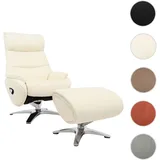 Mendler Relaxsessel mit Hocker HWC-K98, Fernsehsessel Sessel, Liegefunktion drehbar, Metall Echtleder/Kunstleder ~ creme-weiß
