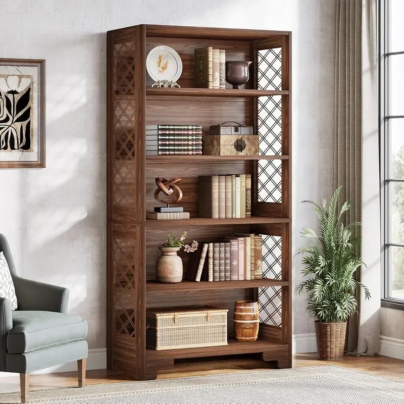 Tribesigns Bücherregal, 180 cm hohes Vintage-Stehregal, 6-stufiges Holzbücherregal mit offenen Vitrinen, für Wohnzimmer, Heimarbeit, Industriedesign, Vintage-Braun