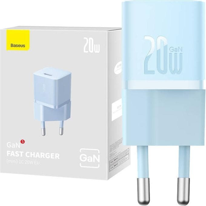 Baseus Mini wall charger GaN5 20W (blue) (20 W, Power Delivery), USB Ladegerät, Blau