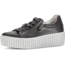 Gabor Plateausneaker GABOR, Damen, Gr. 38, grau (anthrazit), Kalbsleder, metallic, Schuhe Plateausneaker, Freizeitschuh, Halbschuh, Schnürschuh mit Best Fitting-Ausstattung