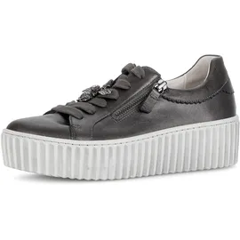 Gabor Plateausneaker GABOR, Damen, Gr. 38, grau (anthrazit), Kalbsleder, metallic, Schuhe Plateausneaker, Freizeitschuh, Halbschuh, Schnürschuh mit Best Fitting-Ausstattung