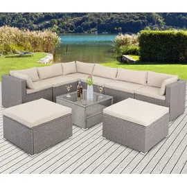 CASARIA Gartenmöbel Set Lounge Möbel für 8 Personen inkl. Auflagen Wetterfest Terrasse Gartentisch Outdoor Sitzkissen Balkon creme/creme - Casaria