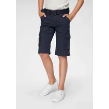 Kidsworld Shorts KIDSWORLD "2tgl. Bermudas mit Gürtel", Mädchen, Gr. 158, N-Gr, blau (marine), Web, Obermaterial: 100% Baumwolle, unifarben, Basic, bequem kniebedeckend, Hosen Shorts, mit Textilgürtel für Jungen, Topseller