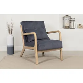 byLIVING Sessel NOHR Grob-Cord 65,5 x 78 x 84 cm Grau mit Zierkissen
