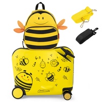 GOPLUS Kinderkoffer mit Rucksack, Kids Trolley, Kindergepäck mit Rollen, Reisekoffer mit Teleskopgriff, Hartschalenkoffer für Kinder, Kindertrolley Farbwahl (Honigbiene, 12"+18")