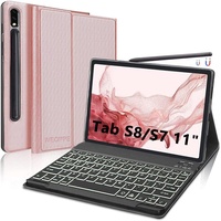 Tastatur Samsung Galaxy Tab S8, Hülle Tastatur für Samsung Tab S8/S7 11 Zoll, Magnetisch Abnehmbarer Beleuchtung QWERTZ Tastatur Galaxy Tab S8 2022/ S7 2020, Schwarz/Dunkelgrünes, Roségold