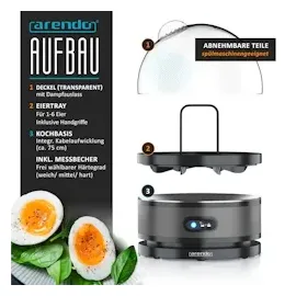 Arendo Eierkocher 400 Watt, Edelstahl, Egg Cooker, 7 Eier, 3 Härtegrade wählbar, Warmhaltefunktion, Signalton, BPA-frei, cool grey