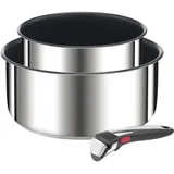 Tefal Ingenio Preference On Kochgeschirr, 3-teilig, Töpfe 16/20 cm + 1 abnehmbarer Griff, außen Edelstahl, Antihaftbeschichtung innen, Induktion, L9748902