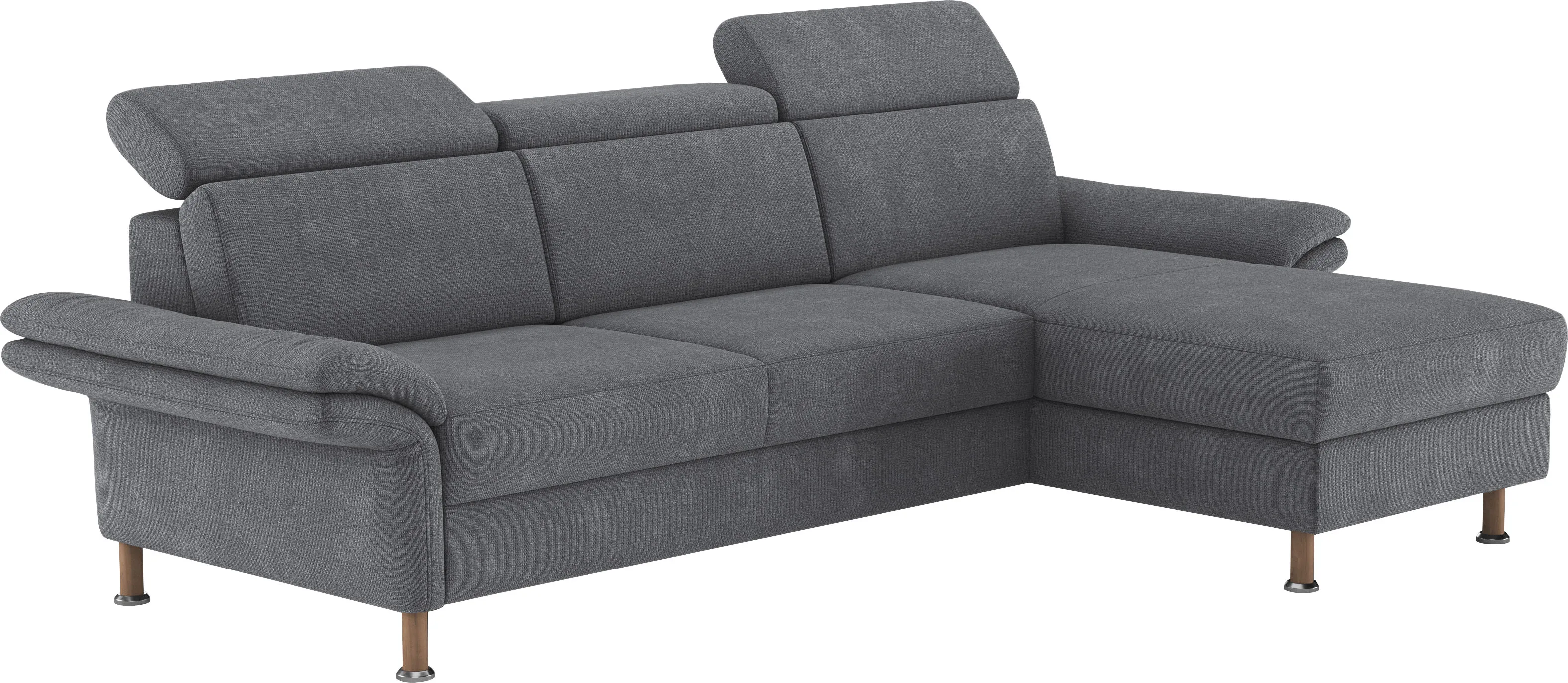 Ecksofa HOME AFFAIRE "Calypso L-Form" Sofas Gr. B/H/T: 260 cm x 85 cm x 172 cm, Flachgewebe, Recamiere rechts, mit Kopfteilverstellung-mit Armteilfunktion-mit Bettfunktion-mit Bettkasten-ohne Rela x funktion im Sofa 2,5- Sitzer-ohne Rela x funktion in der Recamiere, grau (anthrazit) Ecksofas mit motorischen Funktionen im Sofa und Recamiere