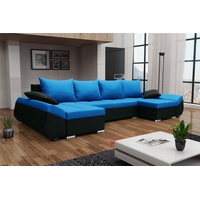 Fun Möbel Wohnlandschaft U-Form KLEO mit Schlaffunktion Schwarz-Blau - Schwarz