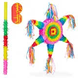 Relaxdays 3 TLG. Pinata Set Stern, Pinatastab mit Augenmaske, für Kinder, Stock & Augenbinde, zum selbst befüllen, Piñata, bunt