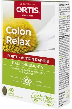 Ortis Colon Relax Forte-Schnell-Aktion Gelegentliche Blähungen 30 Tabletten