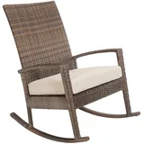 Ogarden Rocking Chair, Garten schaukelstuhl wetterfest, Poly Rattan Outdoor Schaukelstuhl, Schaukelsessel mit Kissen, für Garten, Terrasse, Balkon, Relaxsessel Gartenstuhl (Braun - Khaki Kissen)