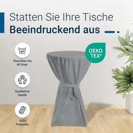 TexDeko Stehtischhusse Premium Grau Ø 90cm mit Schleifenband
