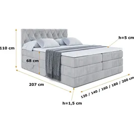 altdecor Boxspringbett mit Matratze und Lattenrost - AMAY -BZ KING - 160x200 cm - Grau Monolith 84 - Topper, Polsterbett mit Bettkasten, Bett mit S... - Hellgrau