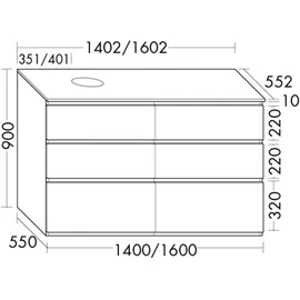 Burgbad Lin20 Waschtischunterschrank inklusive Konsolenplatte, Beckenausschnitt rechts, 6 Auszüge, 1602x552x900mm, SGRB160RF5395, Farbe: Eisblau Matt / Rückwand Anthrazitgrau