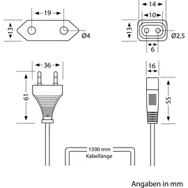 ledscom.de Netzkabel Eurostecker Typ C auf Stecksystem Spider 1,5 m Weiß