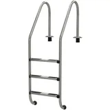 Poolleiter Edelstahl V4A Tiefbeckenleiter Deluxe - 3 Stufen für Schwimmbecken 135 cm - Extrabreite Schwimmbadleiter - Hohe Korrosionsbeständigkeit