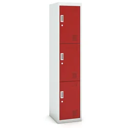 Schließfachschrank, 3 Fächer, 1800 x 380 x 450 mm, Zylinderschloss, rote Tür