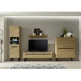 Home Affaire Wohnwand HOME AFFAIRE "Torge, Anbauwand, Schrankwand, Mediawand, Wohnzimmer-Set", beige (eiche artisan dekor, eiche artisan dekor, applikationen schwarz), B:361cm, Kastenmöbel-Sets, Wohnwand