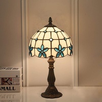 LANMOU Tiffany Tischlampe Vintage Style Buntglas Nachttischlampe 8 Zoll Tiffany Lampe Schlafzimmer Schreibtischlampe Leselampe Nachtlicht,Blau
