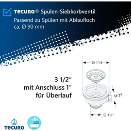 tecuro Siphon Siebkorbventil Ø 114 mm (3 1/2 Zoll) x Abgang seitlich 1 Zoll (Ø 25 mm)