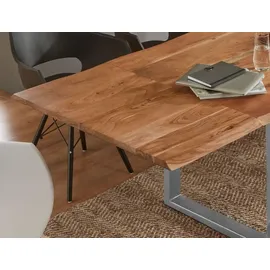 SAM Outillage Esstisch Baumkante Akazie natur 200(300)x100 Ansteckplatten silber ADINA