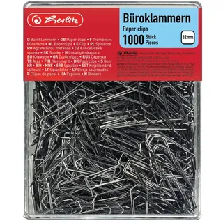 Herlitz 8859100 Büroklammer Brief-, Aktenklammer 32mm verzinkt 1000 Stück