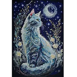 Stickbild "Katze bei Nacht", 22 x 32 cm