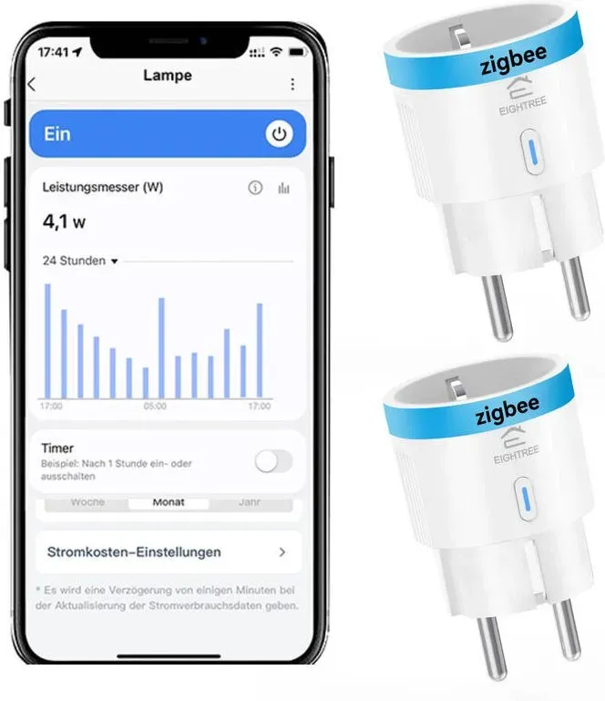EIGHTREE Zigbee Steckdose mit Strommessung, Sprachsteuerung, Zeitplan & Timer, Zigbee Hub erforderlich, kompatibel mit Home Assistant, Hubiat, SmartThings & Alexa, 16A, 2er Packs