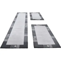 Bettumrandung THEKO "Royal Ganges", silber (silberfarben), H:13mm, Obermaterial: 95% Wolle, 5% Viskose, Bettumrandung, Bettvorleger, 3-teiliges Läufer-Set fürs Schlafzimmer, 100% Wolle