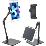 aceyoon Tablet Ständer Höhenverstellbar für iPad, 360° Drehbarer Tisch Tablet Halterung mit Tablet & Handy Clip, Faltbar Handyhalter für iPhone, Tablet und Alle 4-12 Zoll Geräte