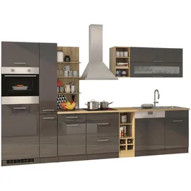 Held Möbel Küchenzeile Mailand 340 cm Grau Hochglanz-Grau Matt ohne E-Geräte