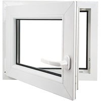 ECOPROF Kellerfenster | Langlebiges Kunststoff-Fenster | Maße 60x50 cm (600x500 mm) | Dreh-Kipp Fenster DIN Links | Farbe: Weiss | 70mm Profil