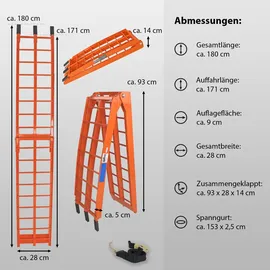 Baumarktplus TRUTZHOLM 2 x Auffahrrampe klappbar 180 cm Traglast 680 kg Alu orange geriffelte Einzelstäbe Verladerampe
