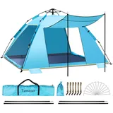 4-5 Person Instant Pop Up Automatisches Strandzelt, Extra großes tragbares belüftetes automatisches Sonnenschutz mit 3 erweiterbarer Veranda, UPF 50+ Easy Setup Strandmuschel für Picknick, Strand