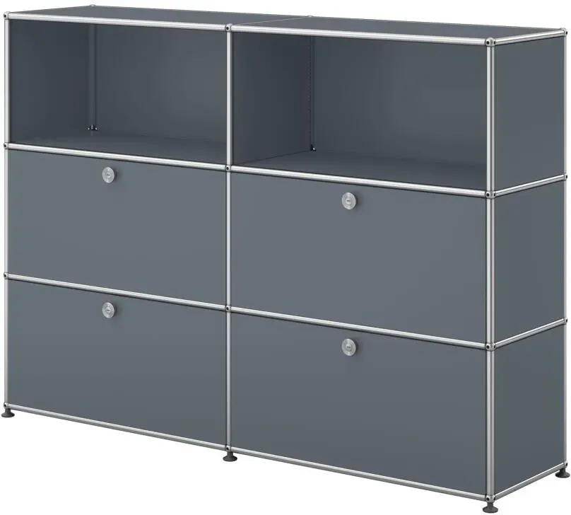 USM Haller Sideboard mit 4 Klapptüren und 2 offenen Fächern mittelgrau