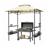 kowdom Grillpavillon 240x150 cm Doppeldach, wasserdicht & flammhemmend, Stahl, Beige, (Montage erforderlich), Doppeldach, Wasserdicht, Flammhemmend
