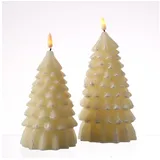 MARELIDA LED Kerzen in Tannenbaumform - Echtwachs - warmweiße 3D Flamme - Timer - creme - 2er Set