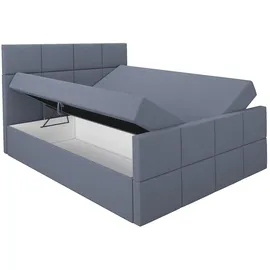 A&J MöbelLand Boxspringbett TOKI 160x200 mit 2 Bettkästen, Bonell-Matratze und Topper. Farbe: Grau - Grau