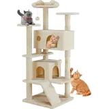 sweetcrispy Katzen Kratzbaum groß, 135 cm Katzenbaum Kletterturm, katzenkratzbaum, cat tree mit höhle, komplett mit Sisal umwickelt, scratching