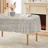 Leinenstruktur Tischdecke Ovale 160x200 cm, Fleckabweisende Abwaschbare Tischdecke mit Vintage Muster, Braun Gartentischdecke, Für Küche, Esszimmer, Party -AAc25