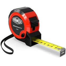 FAMEX 12706 Rollbandmaß mit Stopper, 5m, Maßband, Trageschlaufe, Gürtelklemme