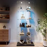 Glasvitrine Mit Beleuchtung – Freistehende, Moderne Vitrine Aus Gehärtetem Glas Mit 5 Ablagen Und 2 Türen – Sammlervitrine – Schwarz