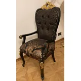 Casa Padrino Luxus Barock Esszimmer Stuhl mit Armlehnen Schwarz / Gold - Esszimmer Möbel im Barockstil - Luxus Möbel im Barockstil - Barock Interior - Barock Möbel - Edel & Prunkvoll